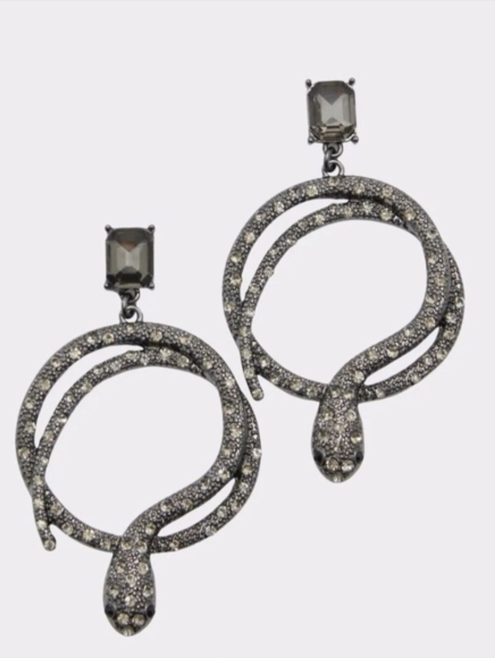 Smoky Crystal Snake Hoop Drop Earrings - Women Jewelry